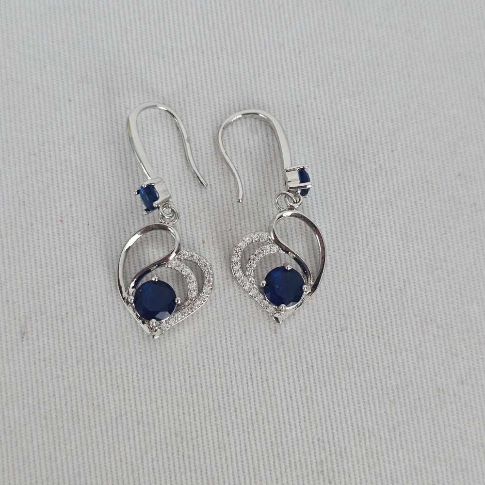 Silver Tone Blue Stone Heart Drop Earrings