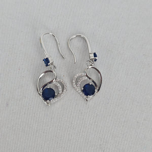 Silver Tone Blue Stone Heart Drop Earrings