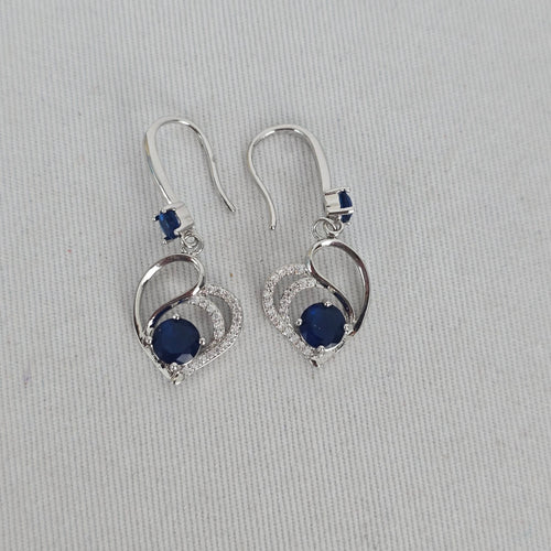Silver Tone Blue Stone Heart Drop Earrings