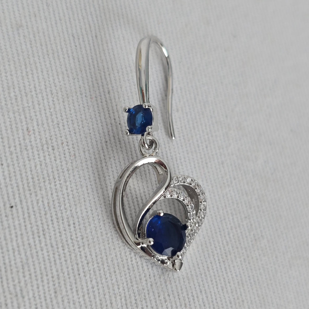 Silver Tone Blue Stone Heart Drop Earrings
