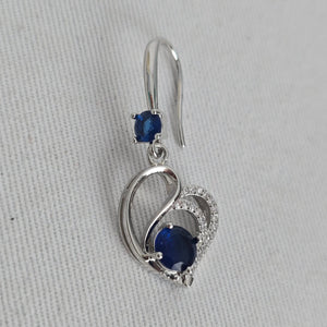 Silver Tone Blue Stone Heart Drop Earrings