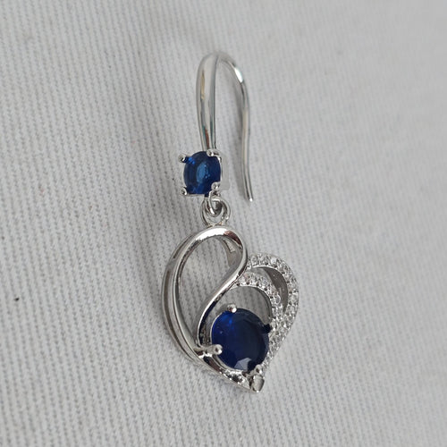Silver Tone Blue Stone Heart Drop Earrings