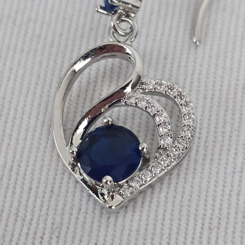 Silver Tone Blue Stone Heart Drop Earrings