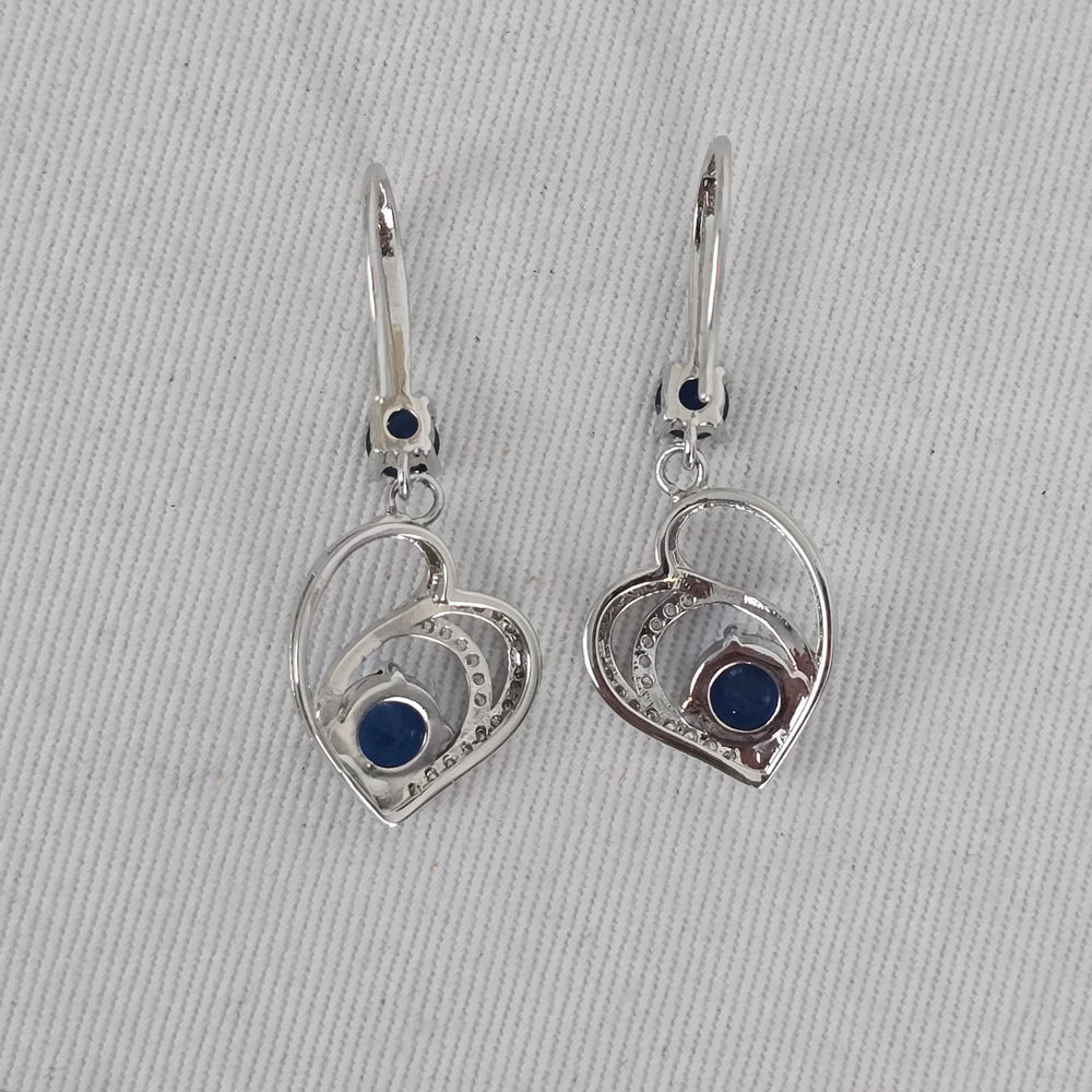 Silver Tone Blue Stone Heart Drop Earrings