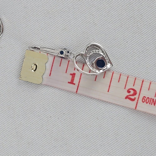 Silver Tone Blue Stone Heart Drop Earrings