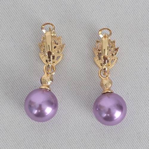 Purple Faux Pearl & Rhinestone Gold Tone Earrings