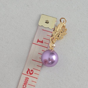 Purple Faux Pearl & Rhinestone Gold Tone Earrings