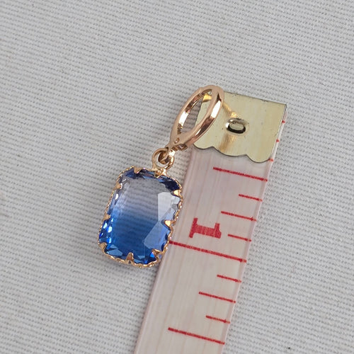 Blue Faceted Crystal Drop Earrings Gold Tone