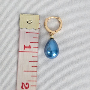 Gold Tone Blue Teardrop Dangle Hoop Earrings