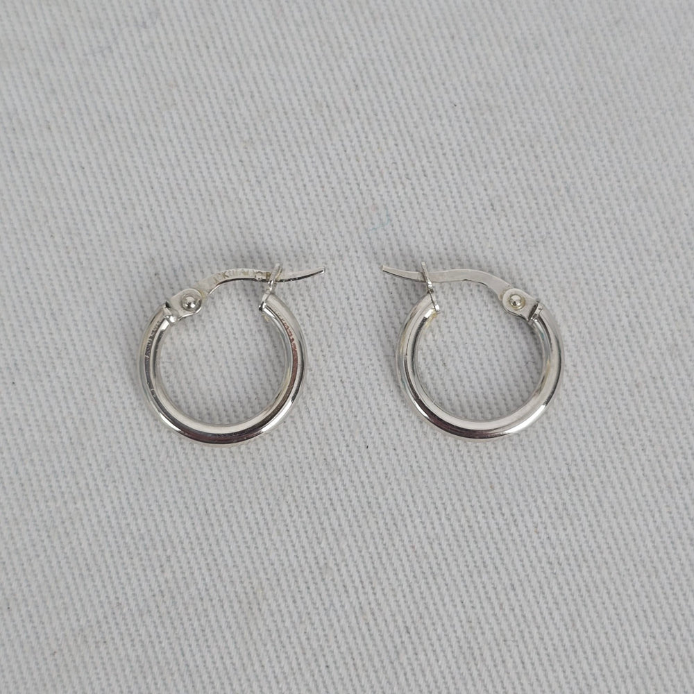10K White Gold Small Hoop Earrings, Italy