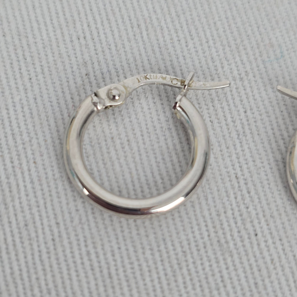 10K White Gold Small Hoop Earrings, Italy