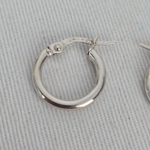 10K White Gold Small Hoop Earrings, Italy