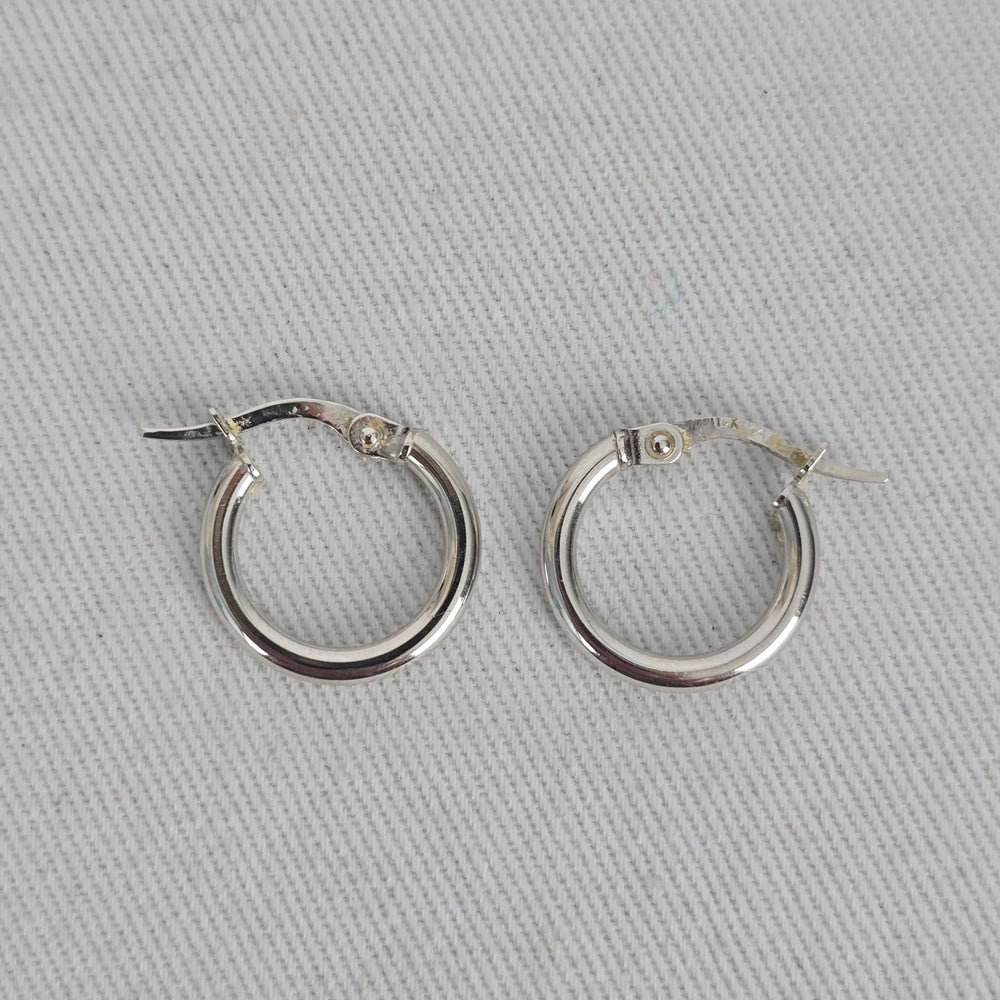 10K White Gold Small Hoop Earrings, Italy