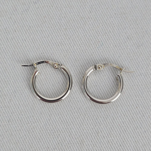 10K White Gold Small Hoop Earrings, Italy