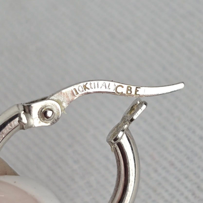 10K White Gold Small Hoop Earrings, Italy