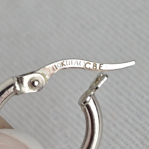 10K White Gold Small Hoop Earrings, Italy