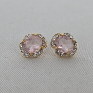 Vintage Pink Stone & Crystal Floral Stud Earrings