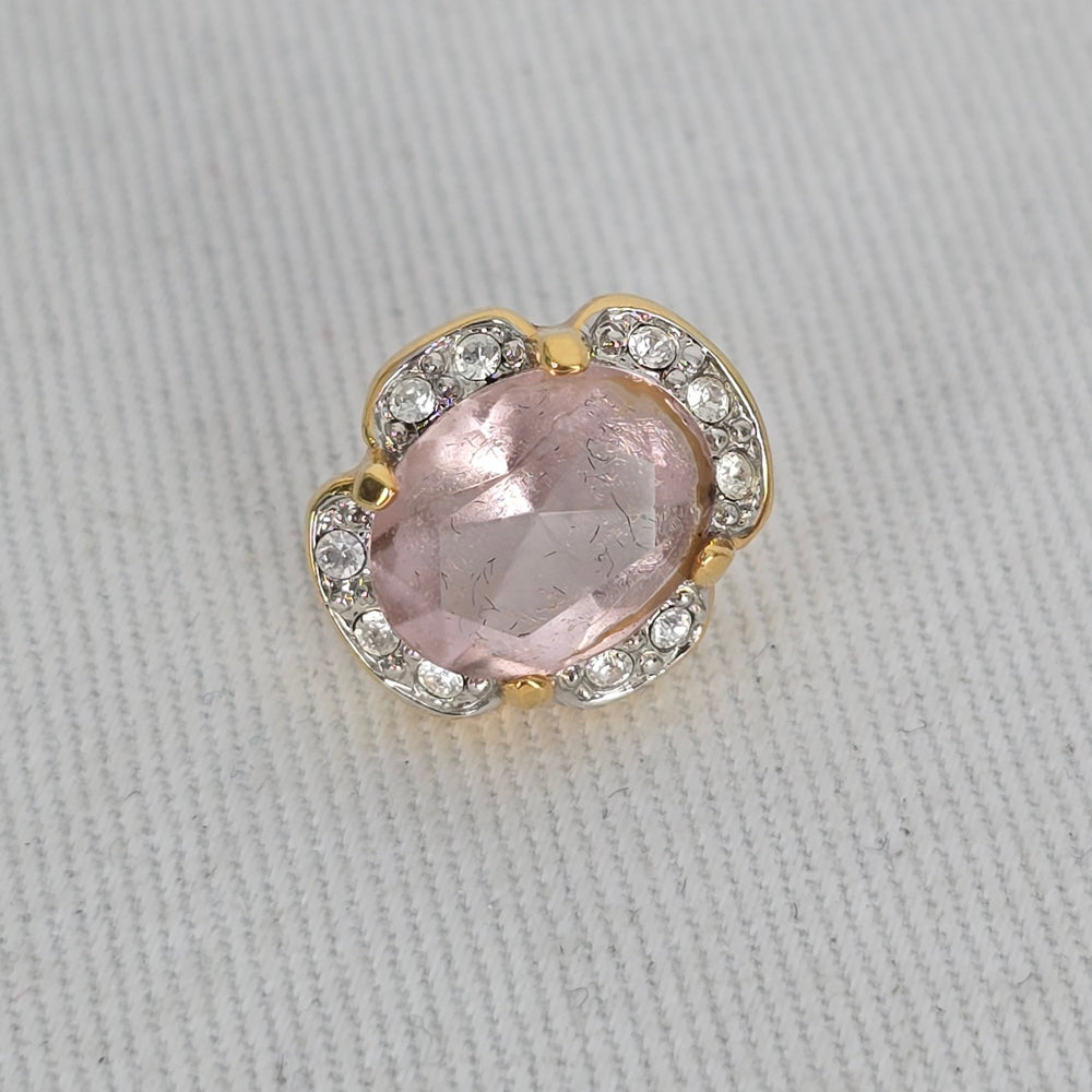 Vintage Pink Stone & Crystal Floral Stud Earrings
