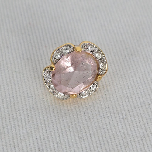 Vintage Pink Stone & Crystal Floral Stud Earrings