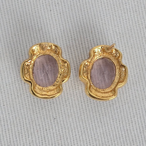 Vintage Pink Stone & Crystal Floral Stud Earrings