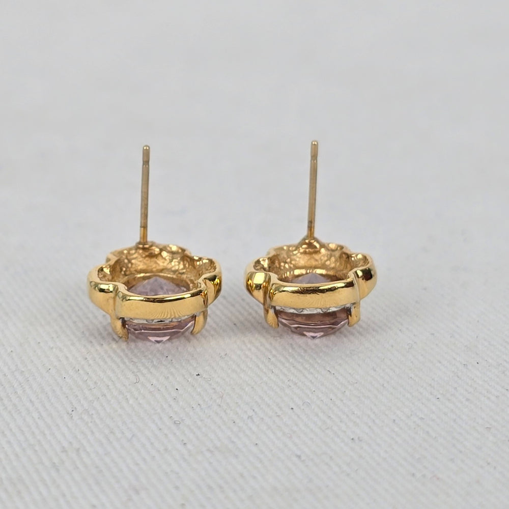 Vintage Pink Stone & Crystal Floral Stud Earrings