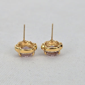 Vintage Pink Stone & Crystal Floral Stud Earrings