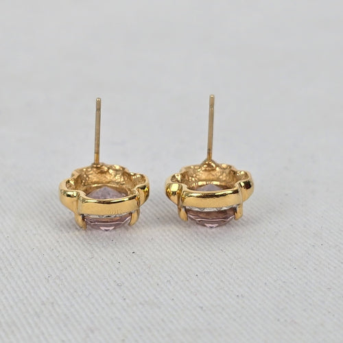 Vintage Pink Stone & Crystal Floral Stud Earrings