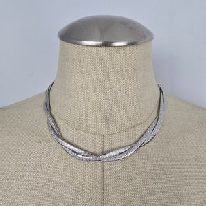 Vintage Multi-Strand Textured Omega Choker Necklace, Silver Tone
