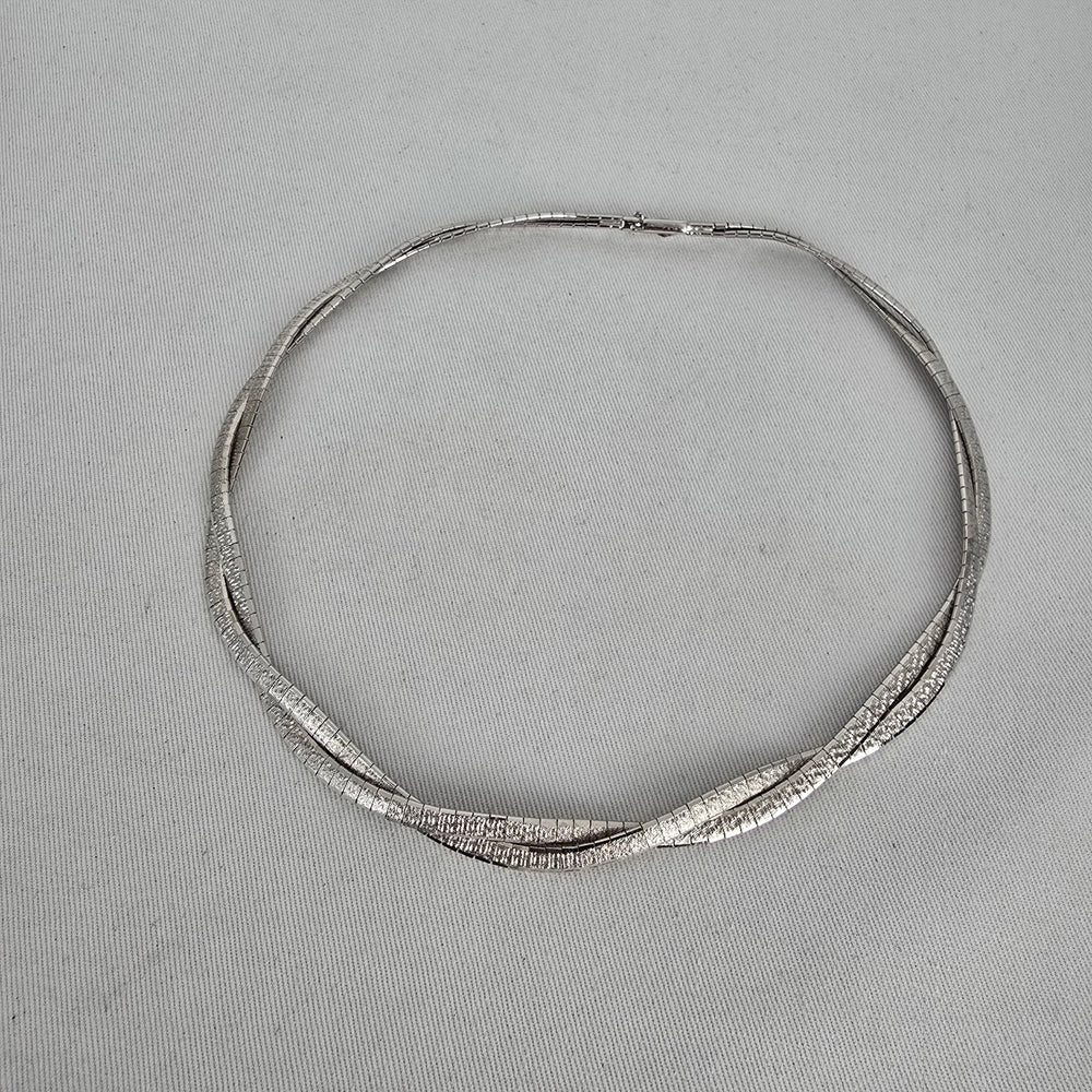 Vintage Multi-Strand Textured Omega Choker Necklace, Silver Tone