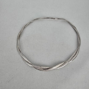 Vintage Multi-Strand Textured Omega Choker Necklace, Silver Tone