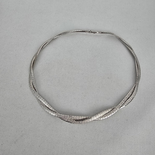 Vintage Multi-Strand Textured Omega Choker Necklace, Silver Tone