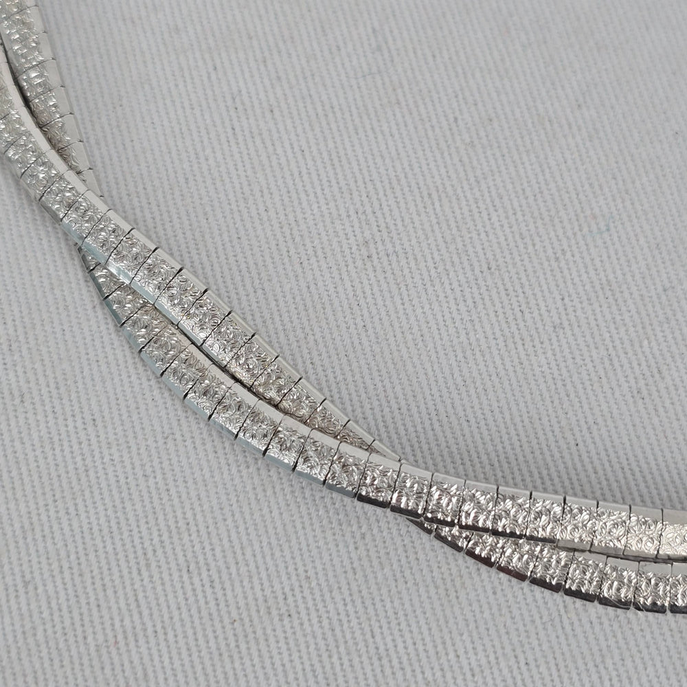 Vintage Multi-Strand Textured Omega Choker Necklace, Silver Tone