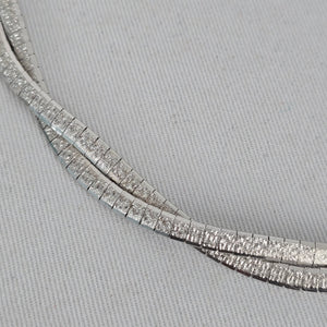 Vintage Multi-Strand Textured Omega Choker Necklace, Silver Tone
