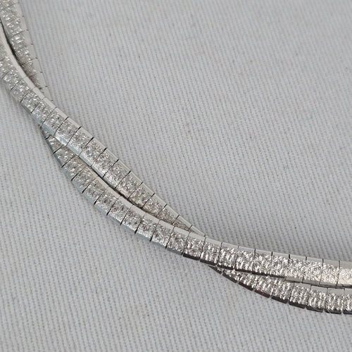 Vintage Multi-Strand Textured Omega Choker Necklace, Silver Tone