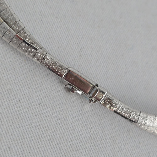 Vintage Multi-Strand Textured Omega Choker Necklace, Silver Tone