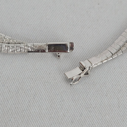 Vintage Multi-Strand Textured Omega Choker Necklace, Silver Tone