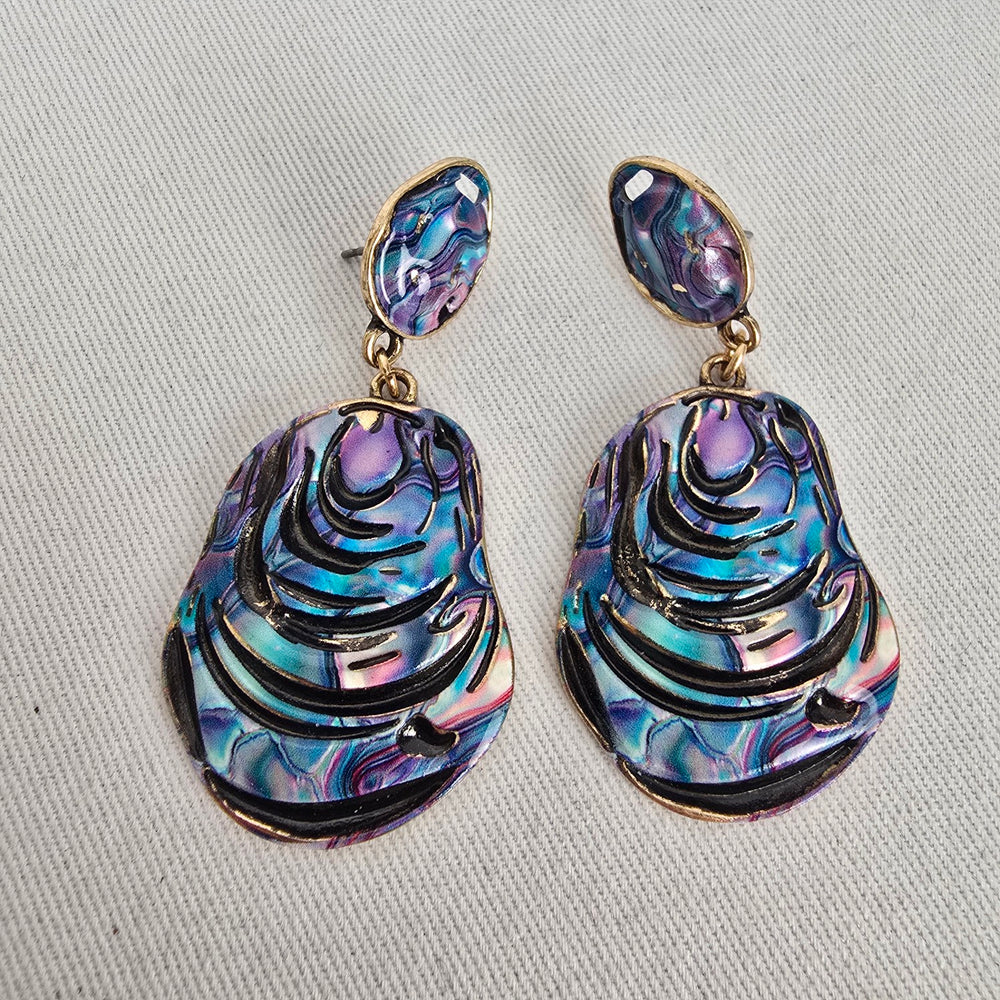 Vintage Iridescent Abalone Shell Gold Tone Dangle Earrings