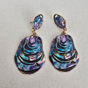 Vintage Iridescent Abalone Shell Gold Tone Dangle Earrings