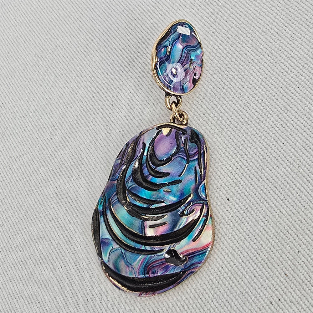 Vintage Iridescent Abalone Shell Gold Tone Dangle Earrings