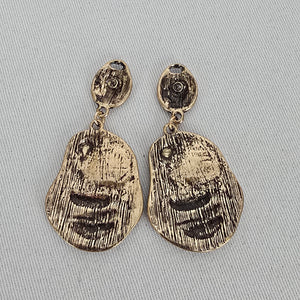 Vintage Iridescent Abalone Shell Gold Tone Dangle Earrings