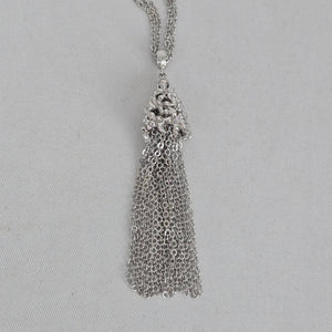 Vintage Monet Silver Tone Floral Tassel Pendant Necklace