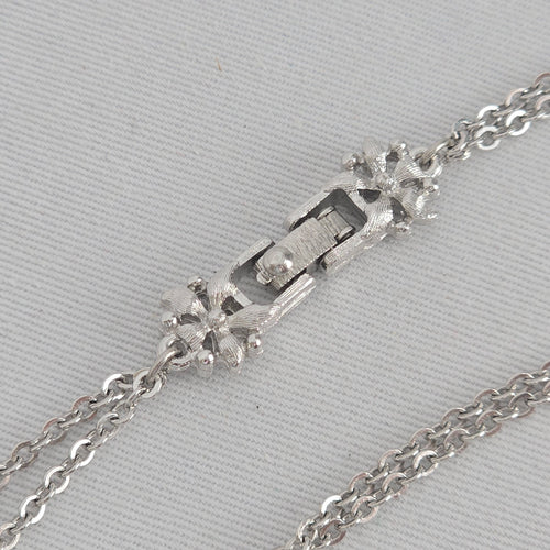 Vintage Monet Silver Tone Floral Tassel Pendant Necklace