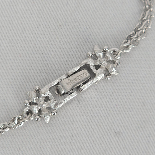 Vintage Monet Silver Tone Floral Tassel Pendant Necklace