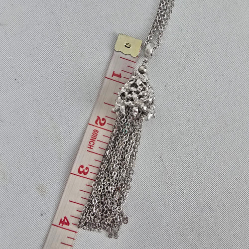 Vintage Monet Silver Tone Floral Tassel Pendant Necklace