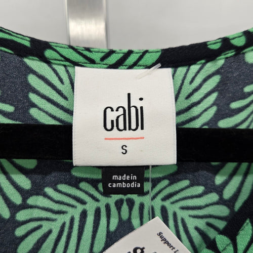 Cabi Palmette Dress Green Navy Palm Print – Size S