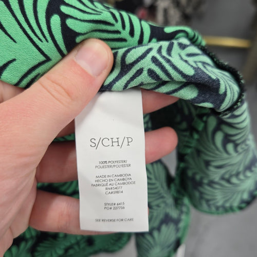 Cabi Palmette Dress Green Navy Palm Print – Size S