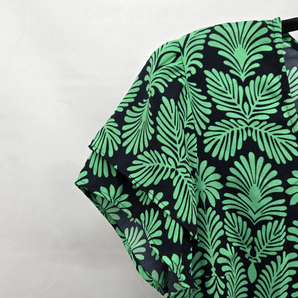 Cabi Palmette Dress Green Navy Palm Print – Size S