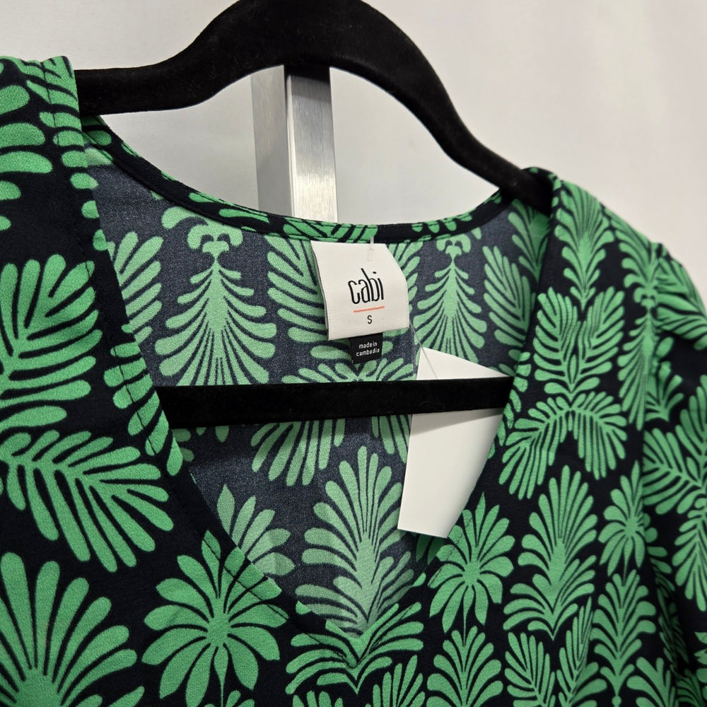 Cabi Palmette Dress Green Navy Palm Print – Size S