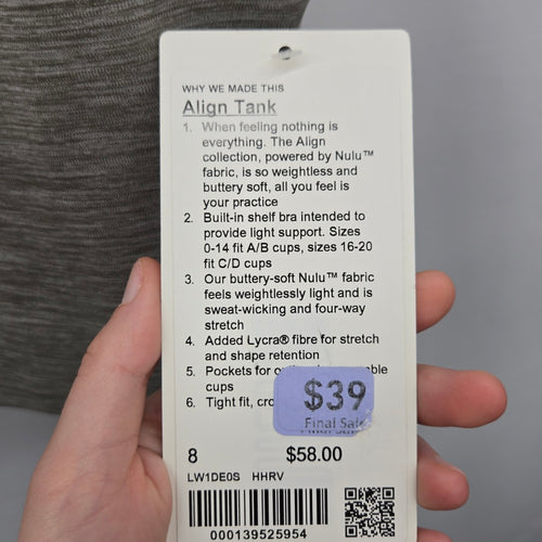 lululemon Align Tank Heathered Rover – Size 8