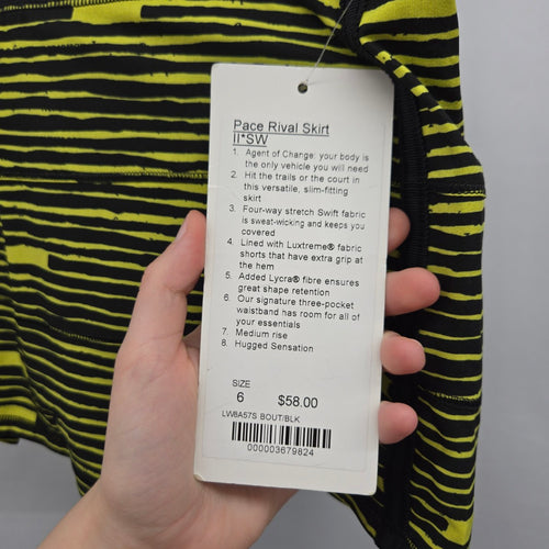 lululemon Pace Rival Skort Black & Neon Yellow – Size 6